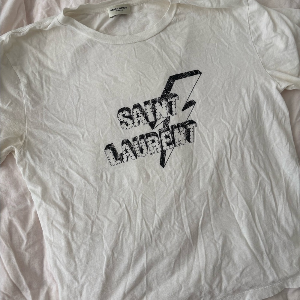 Saint Laurent Lightning Bolt White Tee